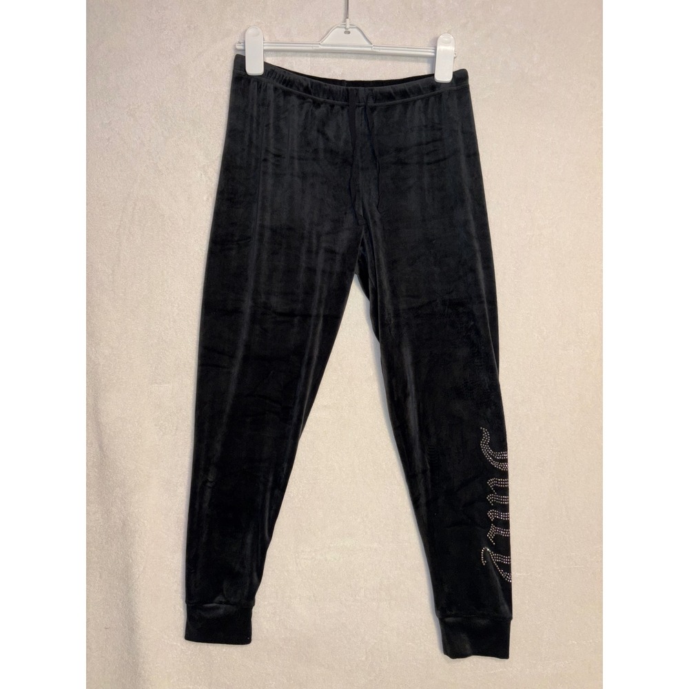 Juicy Couture Black Velour Joggers‎ Rhinestone Logo Y2K Sleepwear Pants Small
